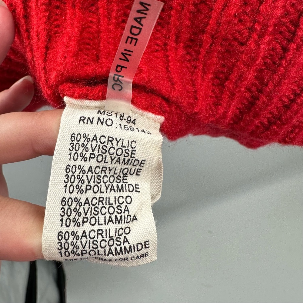 FRNCH Red Knit V Neck Sweater - Picture 6 of 8